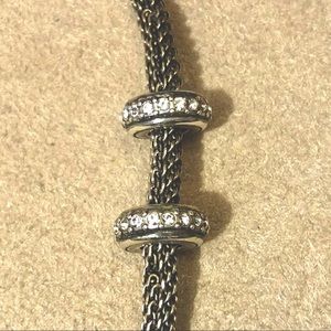 Two Brighton Stardust Stopper beads Narrow Silver with Clear crystals all around